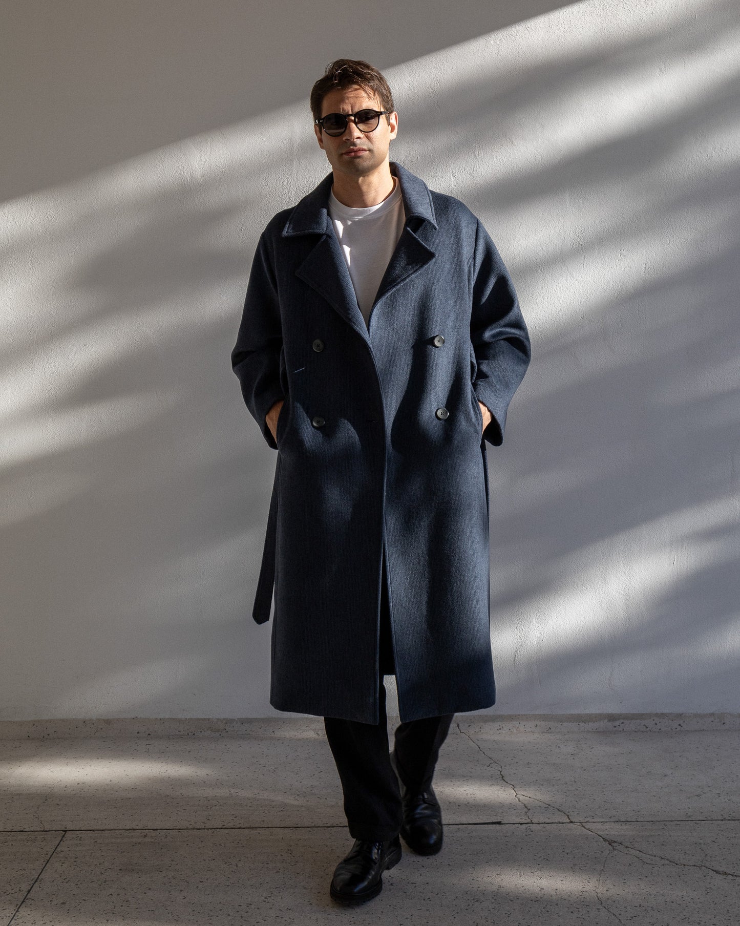 WOOL TRENCH COAT | BLUE WITH STRIPES