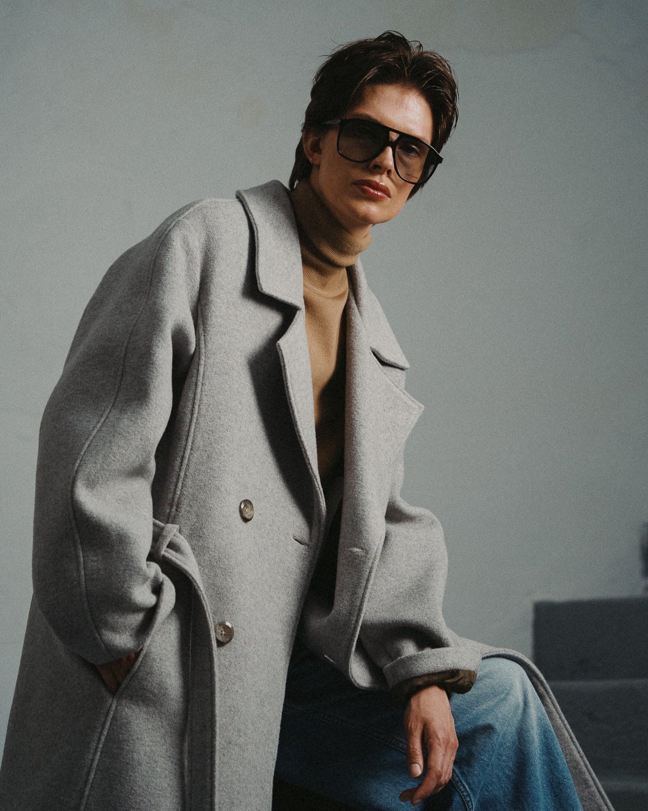 WOOL SIGNATURE TRENCH COAT | LIGHT GREY