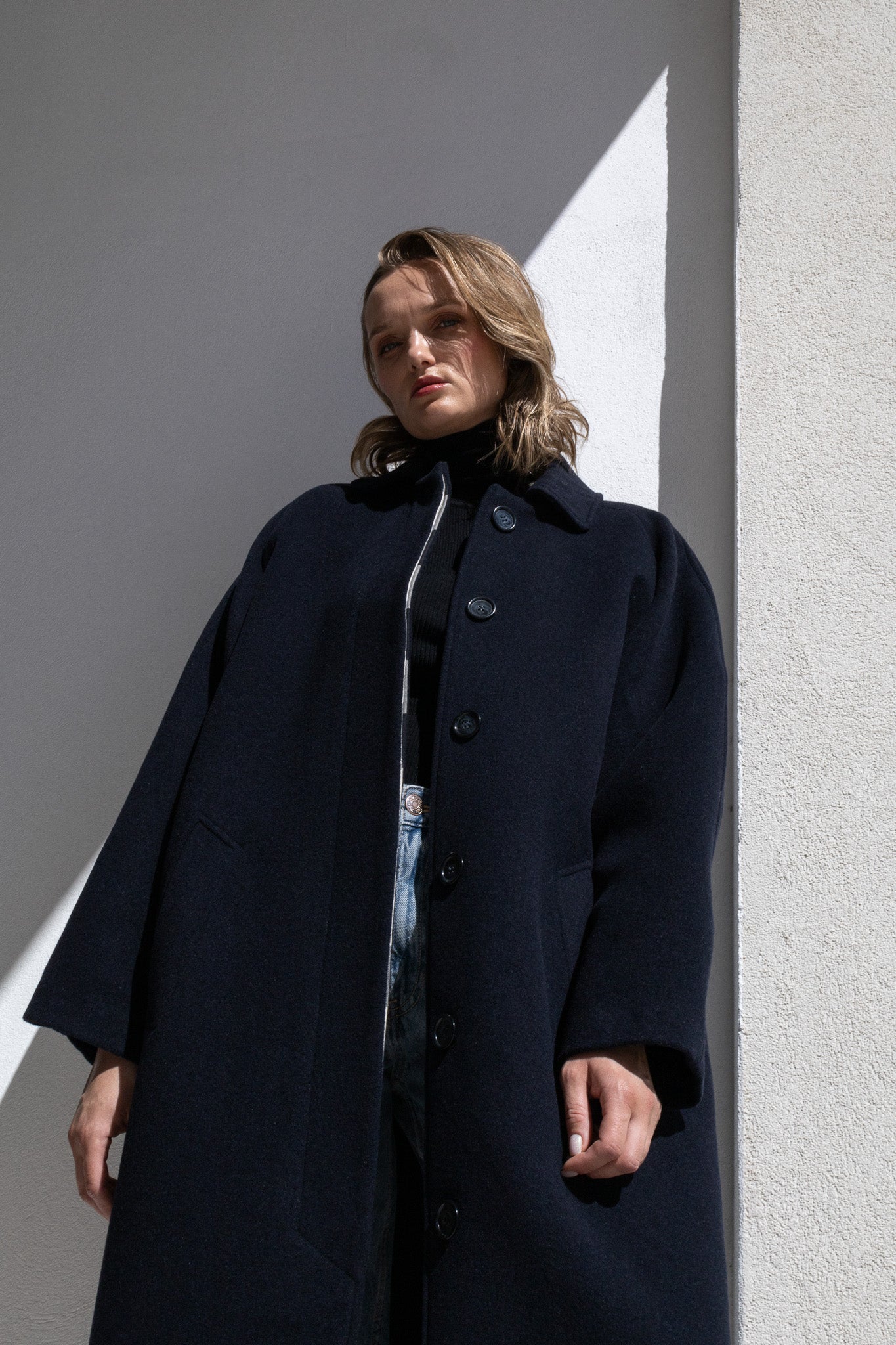 Navy discount cocoon coat