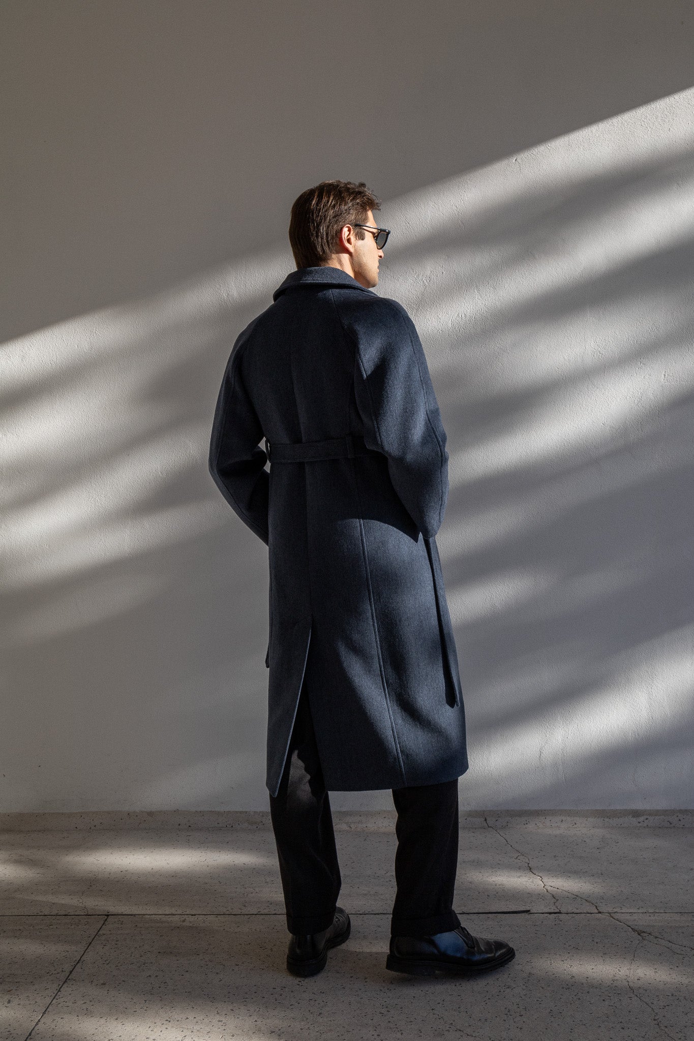 WOOL TRENCH COAT | BLUE WITH STRIPES