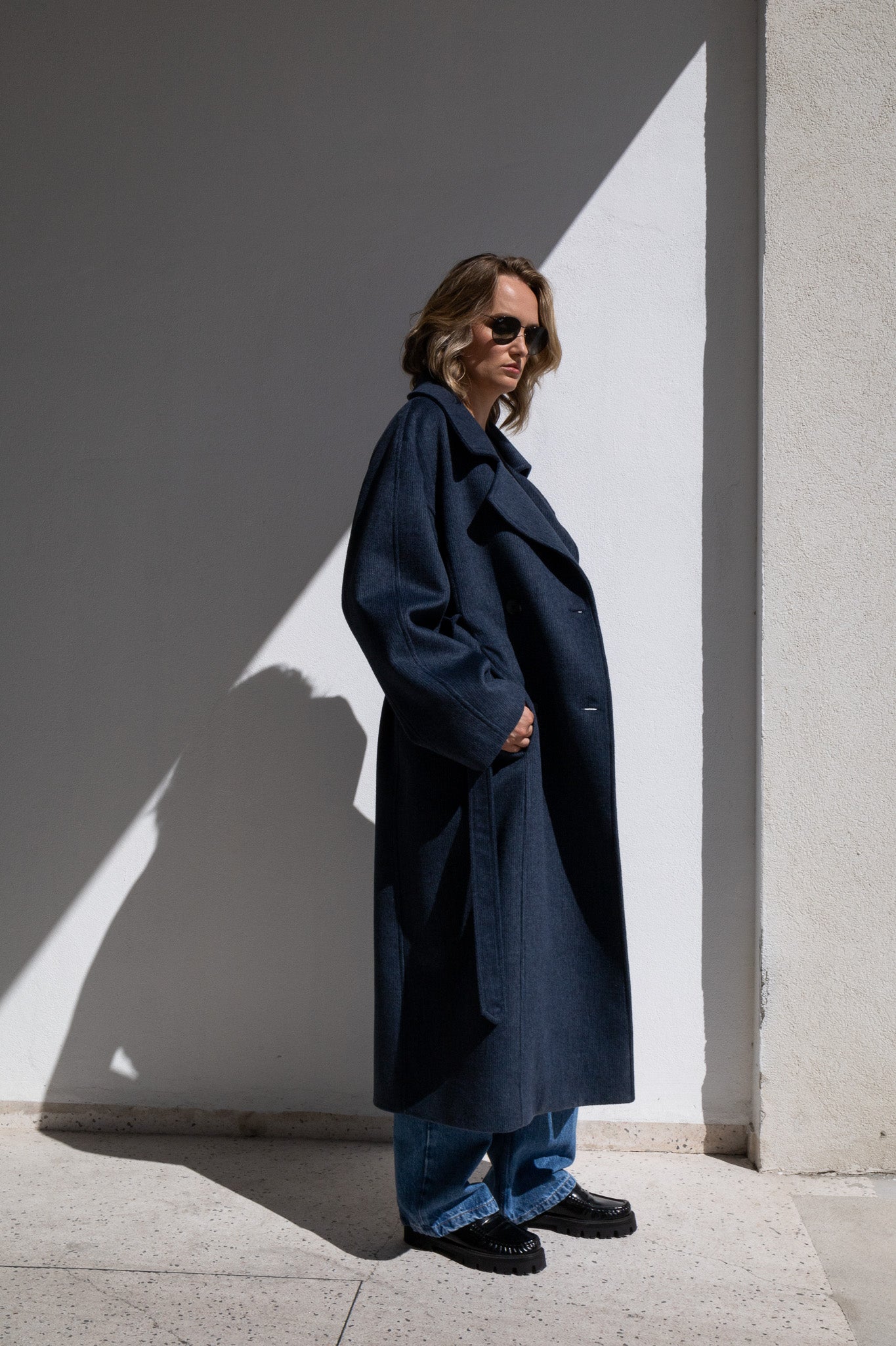 WOOL TRENCH COAT | BLUE WITH STRIPES