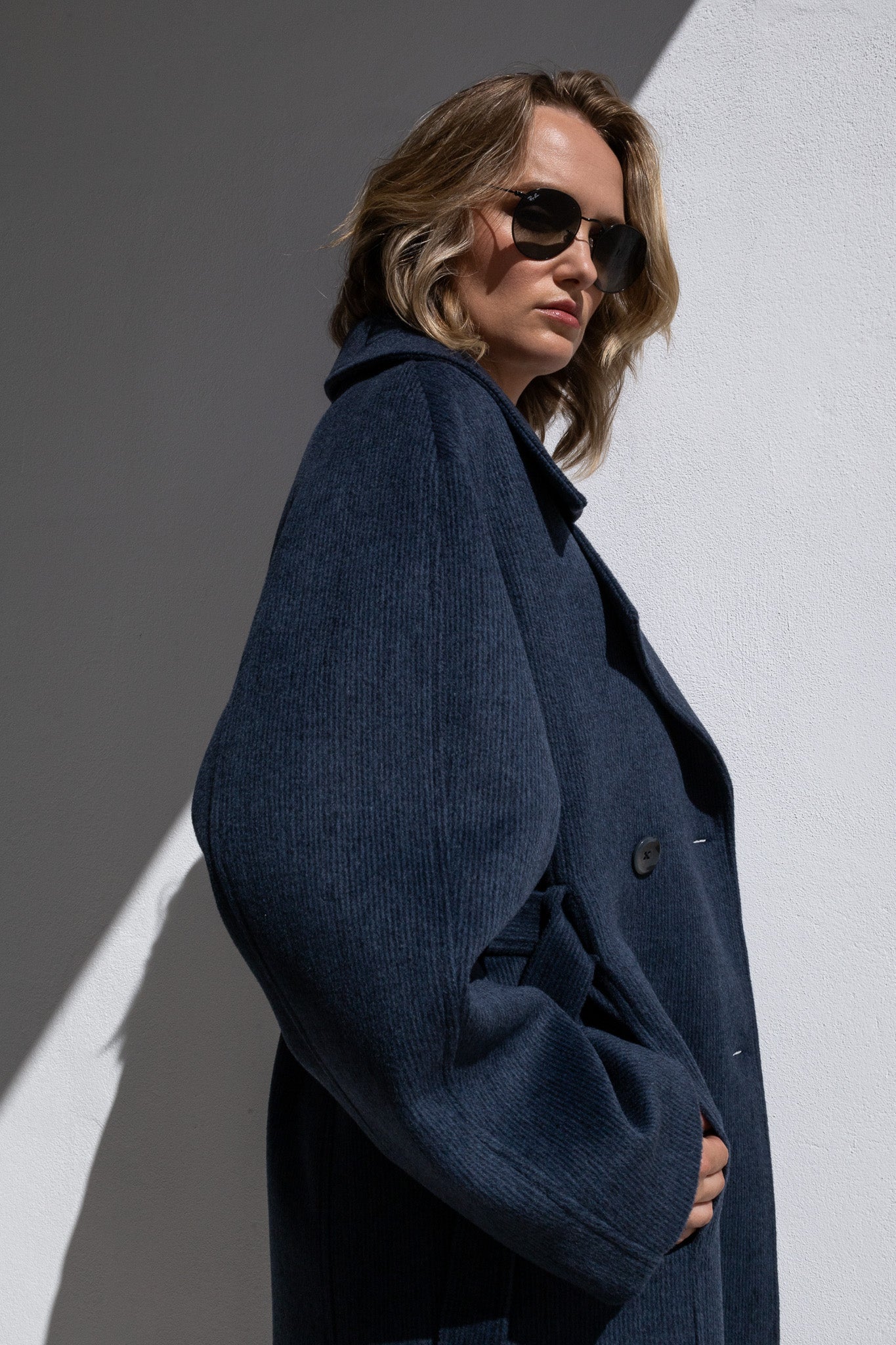 WOOL TRENCH COAT | BLUE WITH STRIPES