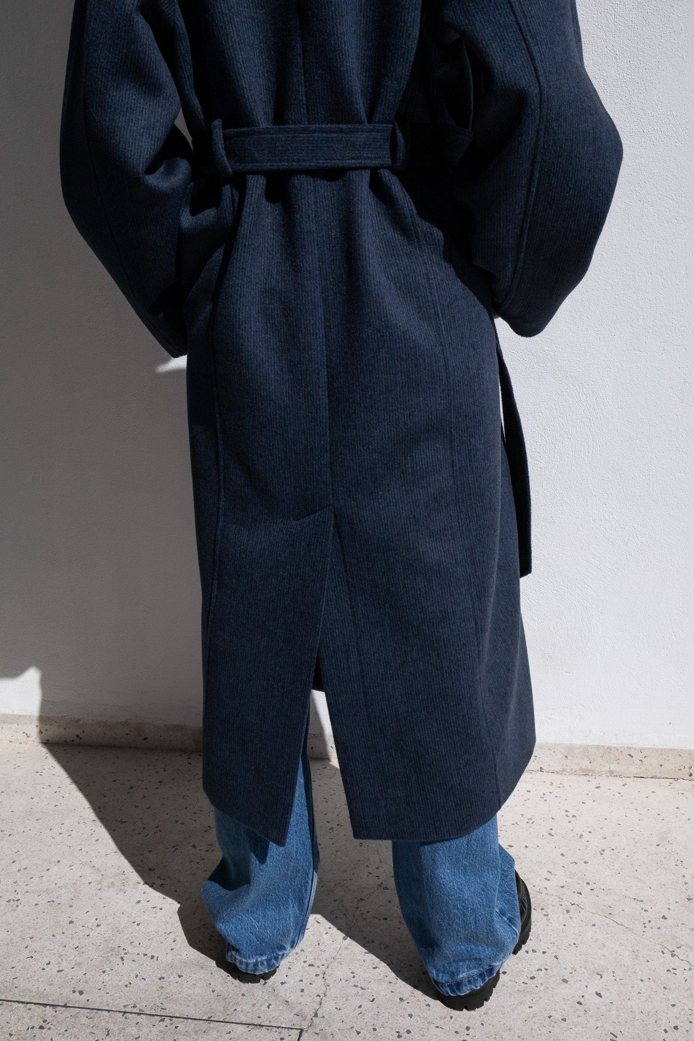 WOOL TRENCH COAT | BLUE WITH STRIPES