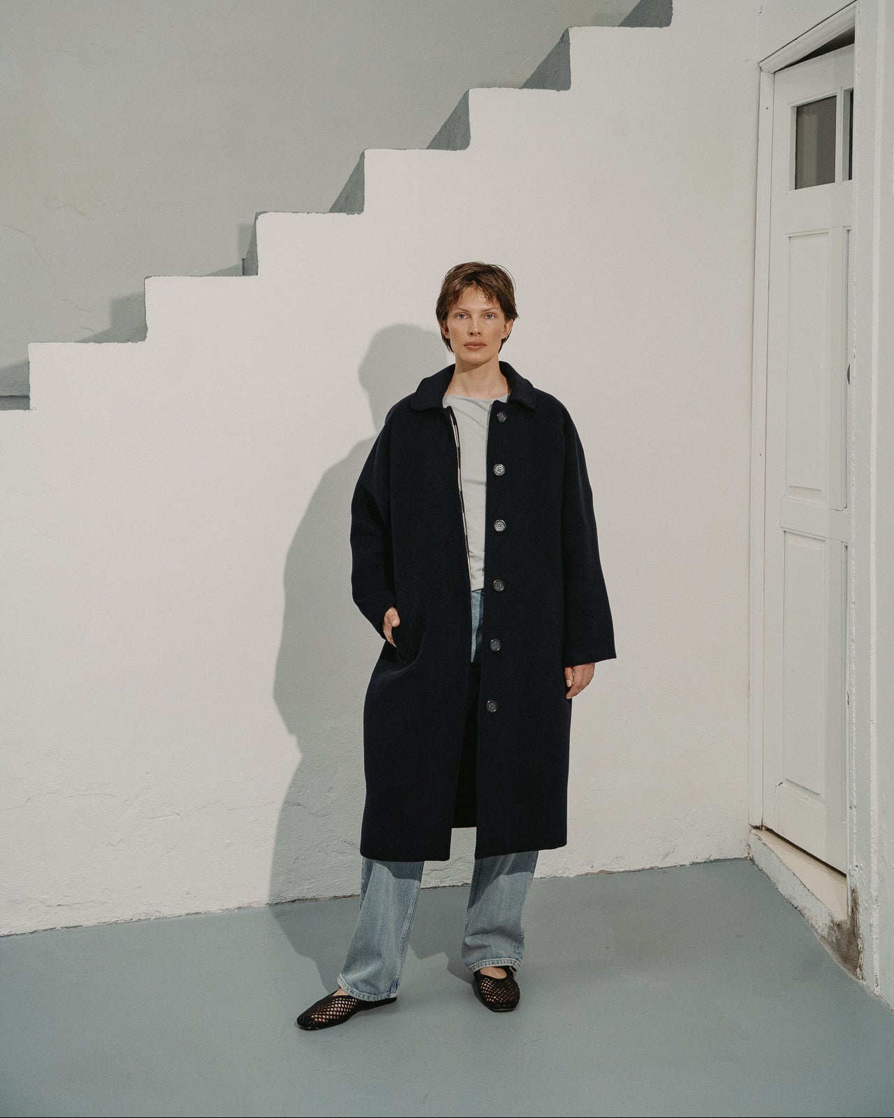 WOOL COCOON COAT | NAVY