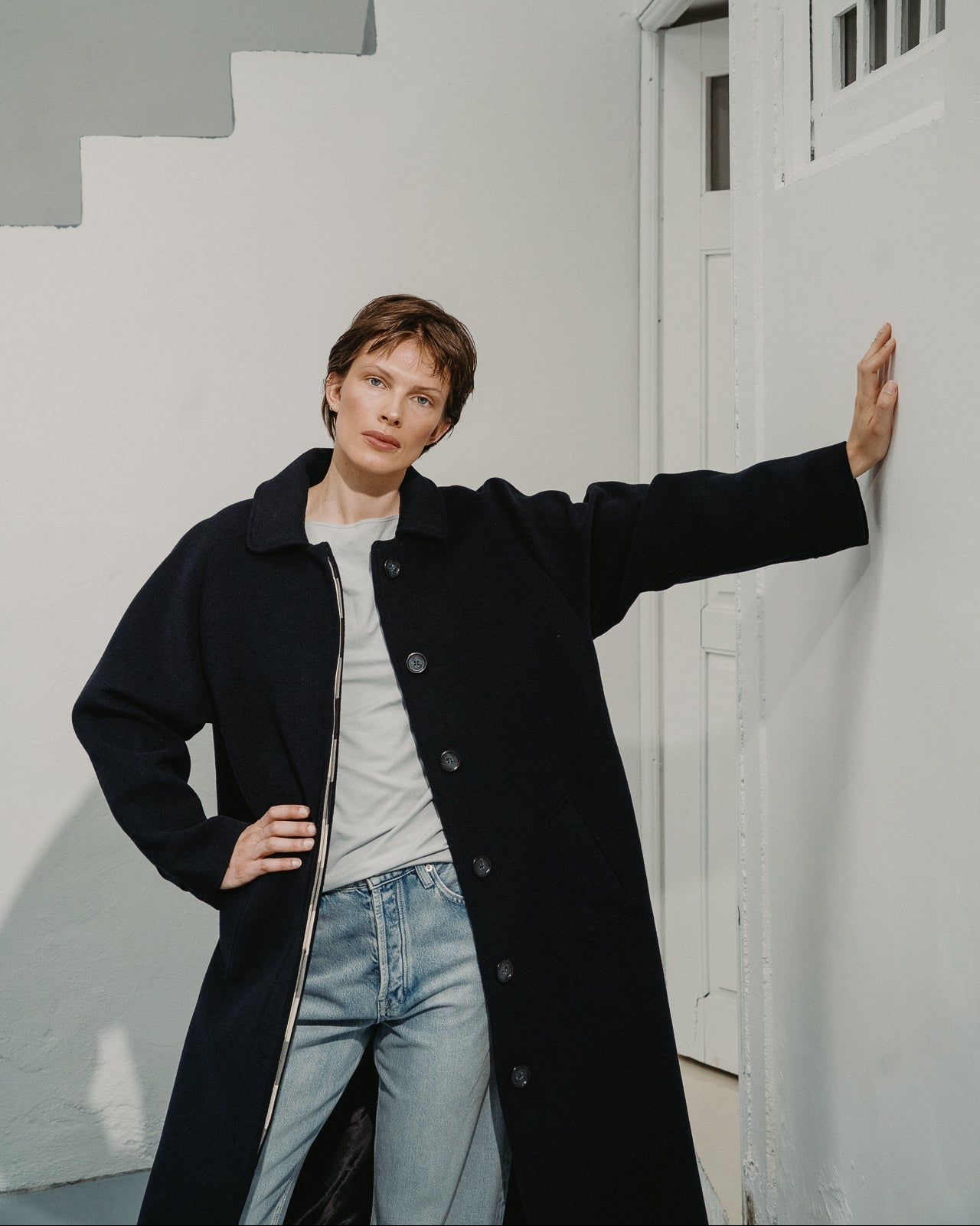 WOOL COCOON COAT | NAVY