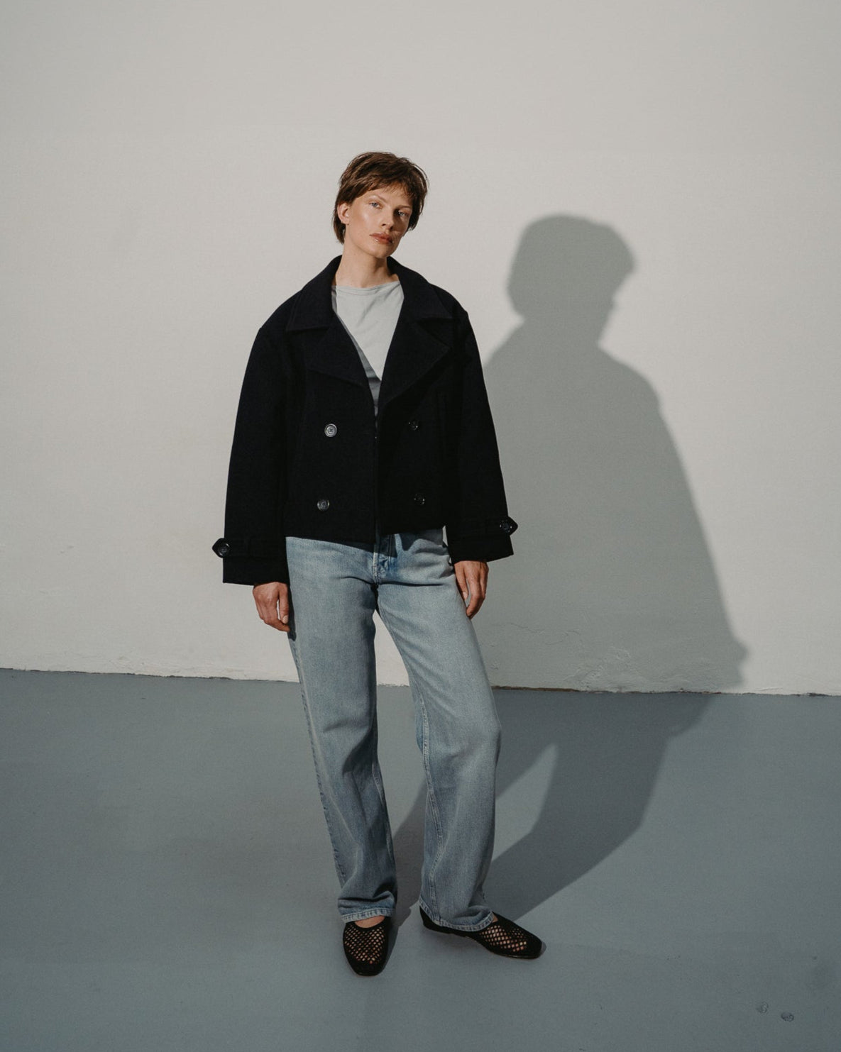 WOOL SHORT COAT | NAVY