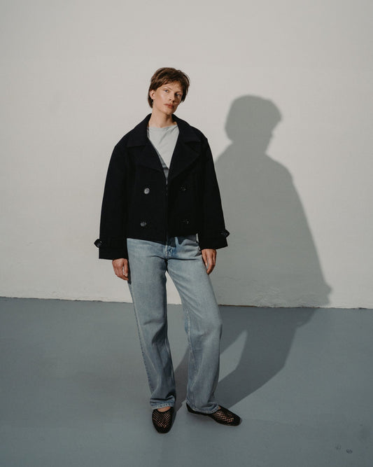 WOOL SHORT COAT | NAVY