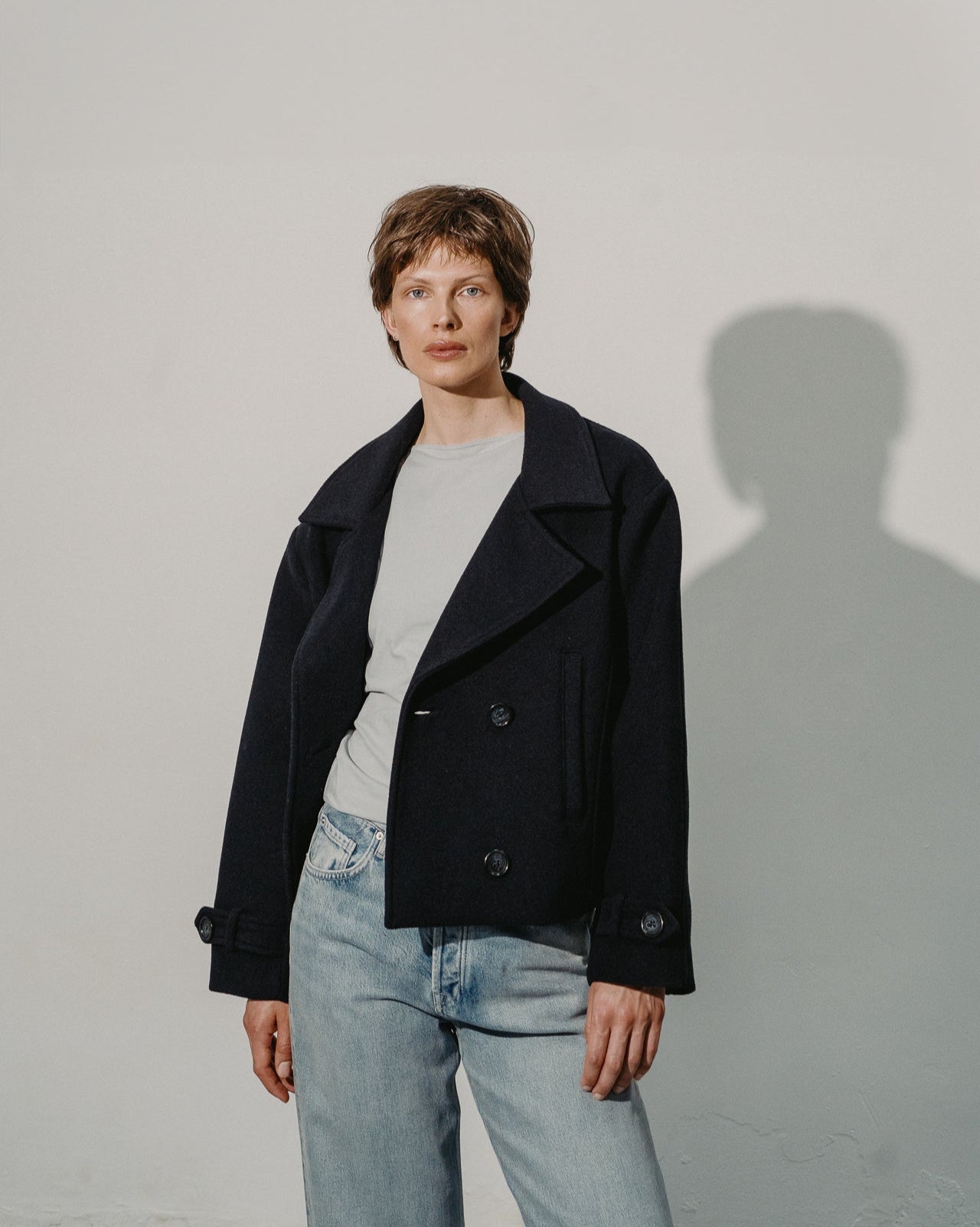 WOOL SHORT COAT | NAVY