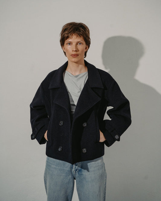 WOOL SHORT COAT | NAVY