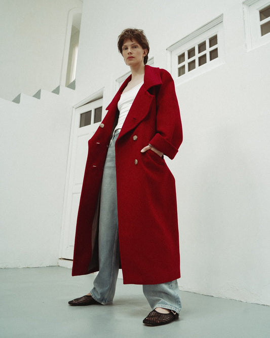 WOOL OVERSIZED COAT | RED
