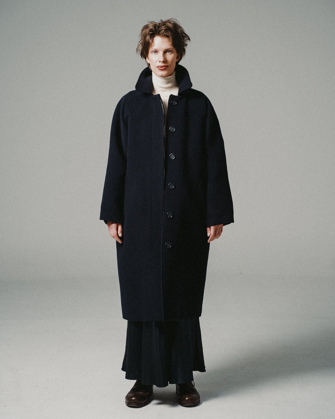 WOOL COCOON COAT | NAVY