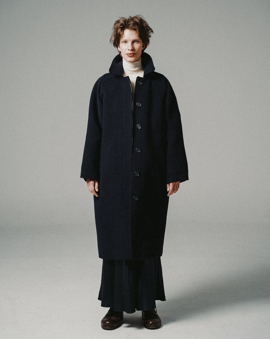 WOOL COCOON COAT | NAVY