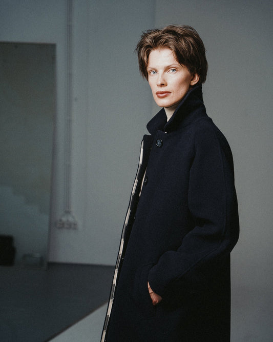 WOOL COCOON COAT | NAVY