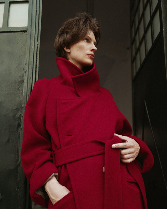 WOOL OVERSIZED COAT | RED